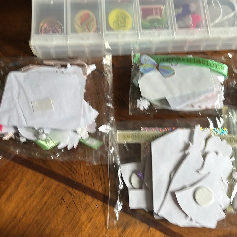 NEW Scrapbook organizer container filled with items, tape, trim and so much more